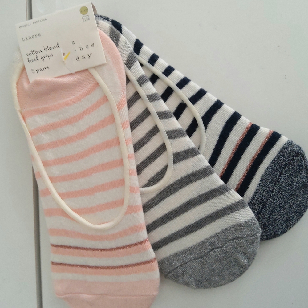 A New Day Striped No-Show Socks - Pink, Gray, Black